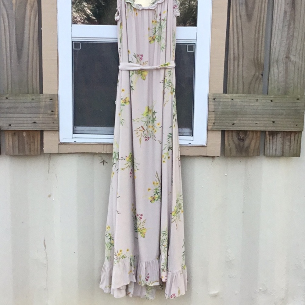 A Loves A Prairie Tan Multiple Color Floral Ruffle Maxi Sleeveless Dress - Picture 7 of 14